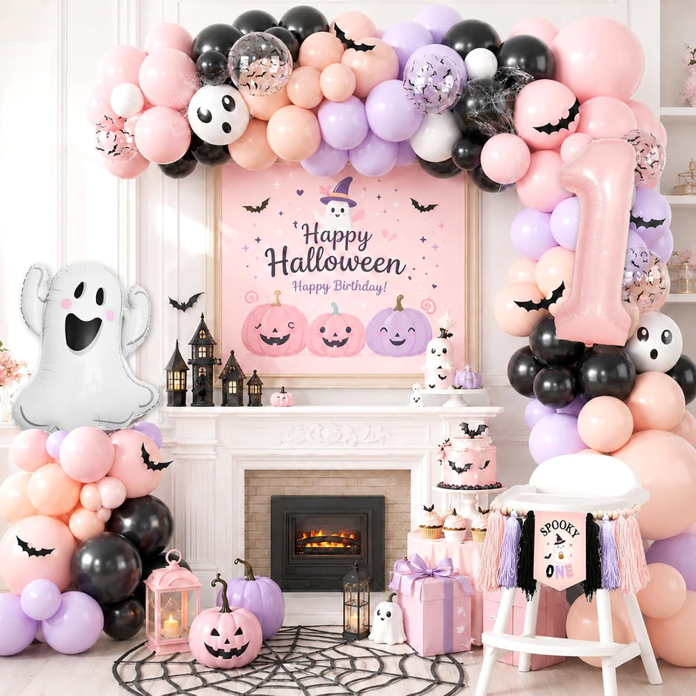 Spooky One Birthday Decorations Girl, 276 Pcs Pink Halloween 1st Birthday Par...