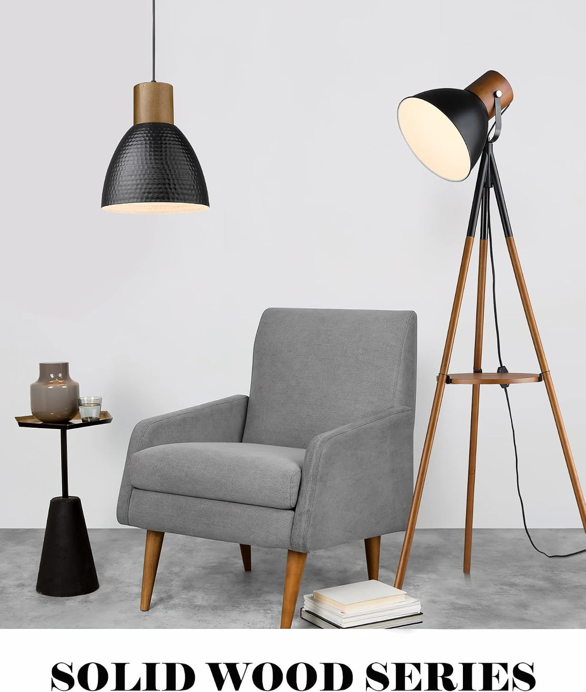 ELYONA 2 Pack Hammered Pendant Lights, 10.2” Industrial Metal Solid Wood Hanging Lamp, Modern Island Pendant Light Fixtures for Kitchen Bar, Farmhouse Dining Room, Bedroom, Living Room, Office, Black
