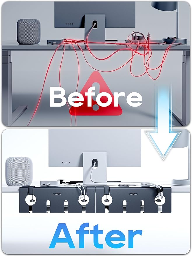 NODOCA No Drill Under Desk Cable Management Tray, Punch-Free Clamp on, Metal (2 Packs)