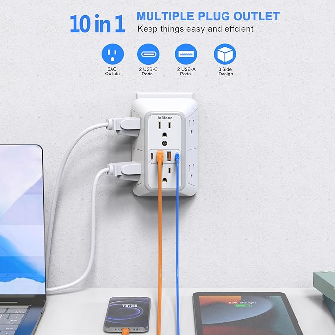 3 Pack Surge Protector Outlet Extender, 6 Outlet Splitter