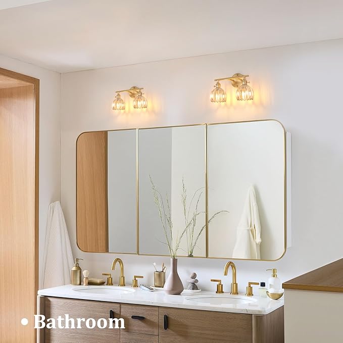 Shenmoyl Bathroom Light Fixtures, 2-Light Brass Vanity Wall Light Over Mirror