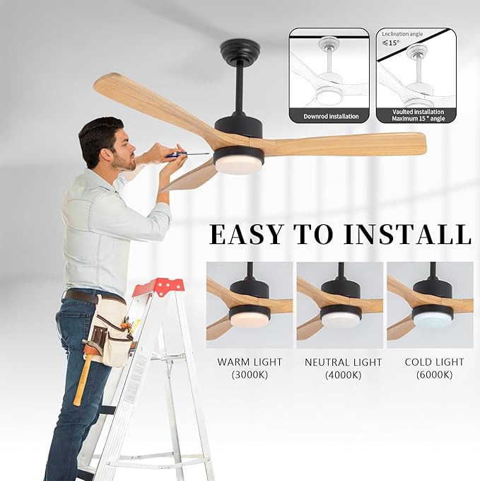 revoici 52” Ceiling Fans with Lights Remote Control, Quiet DC Motor 3 Blade