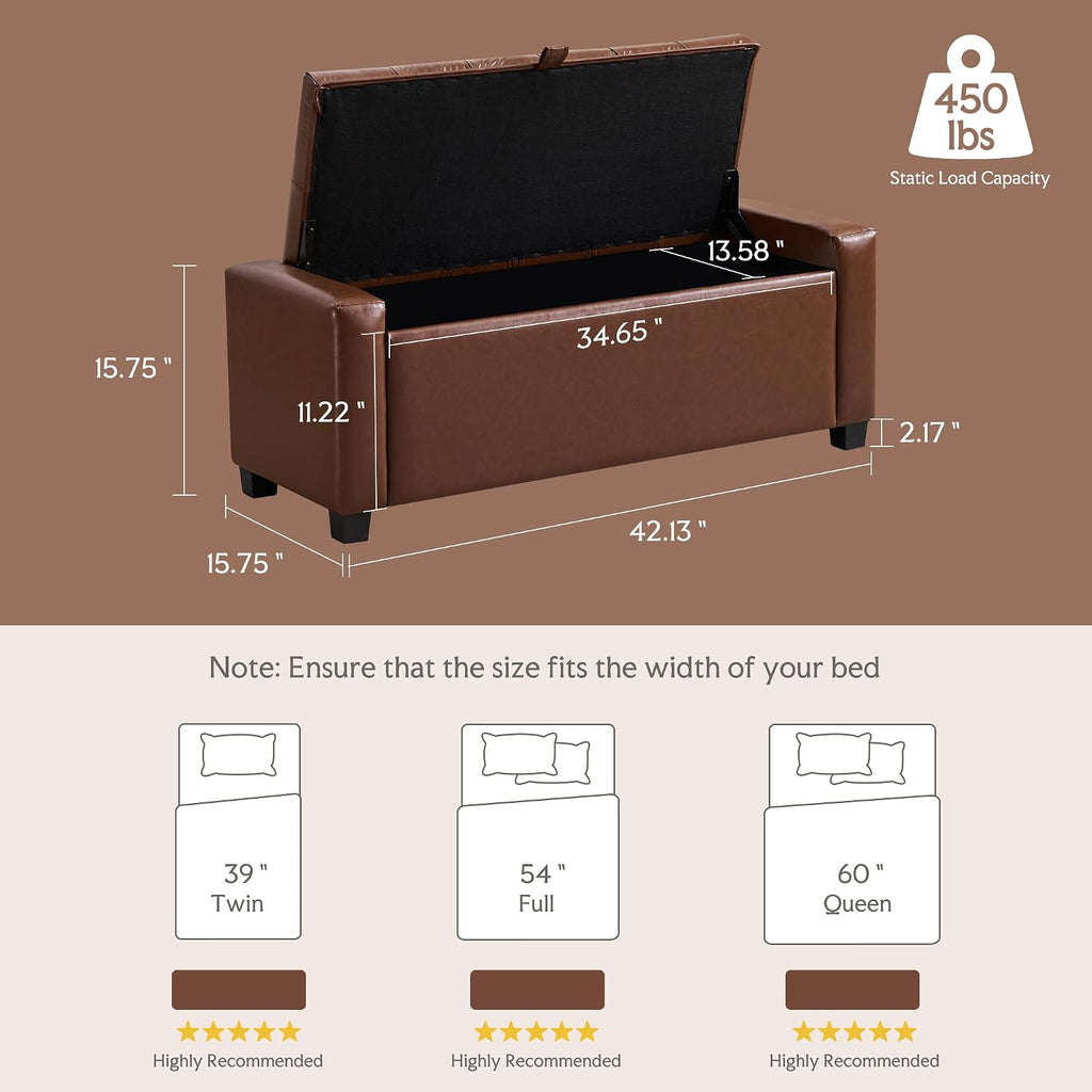 grainell 42.13” storage ottoman bench, upholstered tufted bedroom shown in use