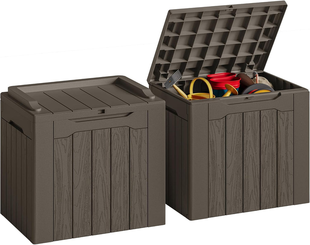 JUMMICO 31 Gallon Resin Deck Box Waterproof Outdoor Storage Boxes 2 Pack