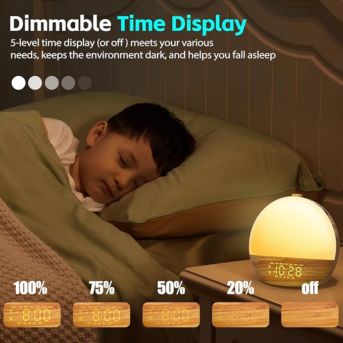 Geuuap Wood Grain White Noise Sound Machine Sunrise Alarm Clock