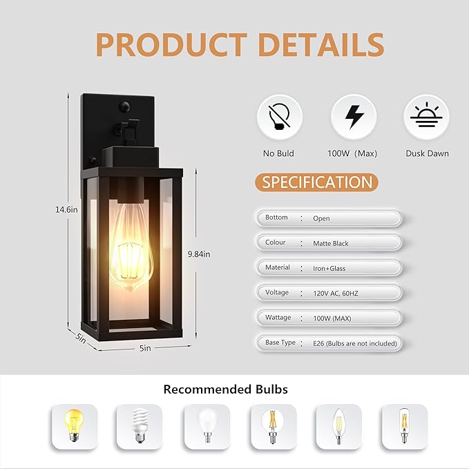 Kainozoic Motion Sensor Dawn to Dusk Outdoor Sensor Light Fixture Anti-Rust (2 Pack)