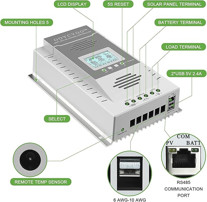 OOYCYOO MPPT Charge Controller 100 amp 12V/24V Auto, 100A Solar Panel Charge
