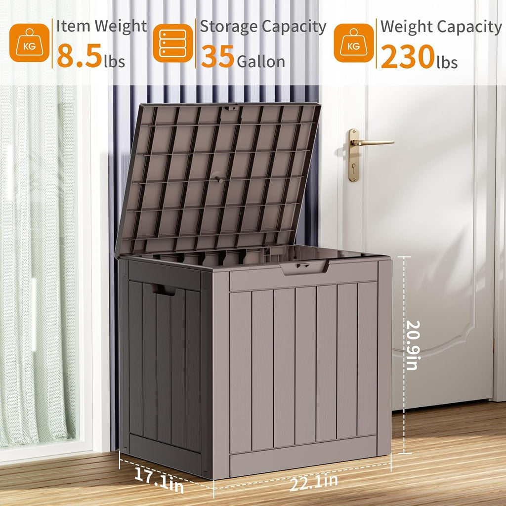 drato 35 gallon deck boxes resin outdoor storage shown in use