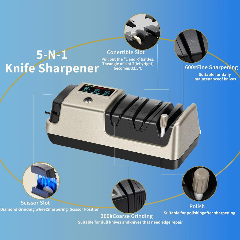 5-in-1 Electric Knife Sharpener for Kitchen Knives-Scissor Sharpener