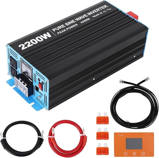2200W Pure Sine Wave Inverter, 1 USB Port 5v/2.4a, LCD Display&Remote Controller