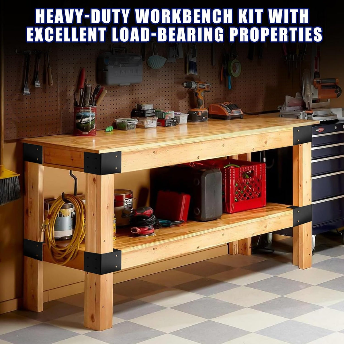 2"x4" heavy duty workbench bracket kit, black steel, package contents