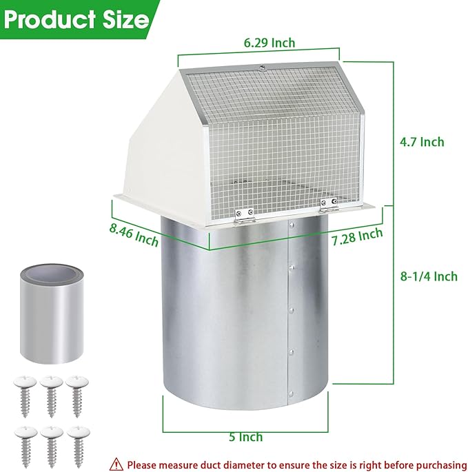 5 inch Dryer Vent Cover Outside Exhaust Vent Wall Vent Hood