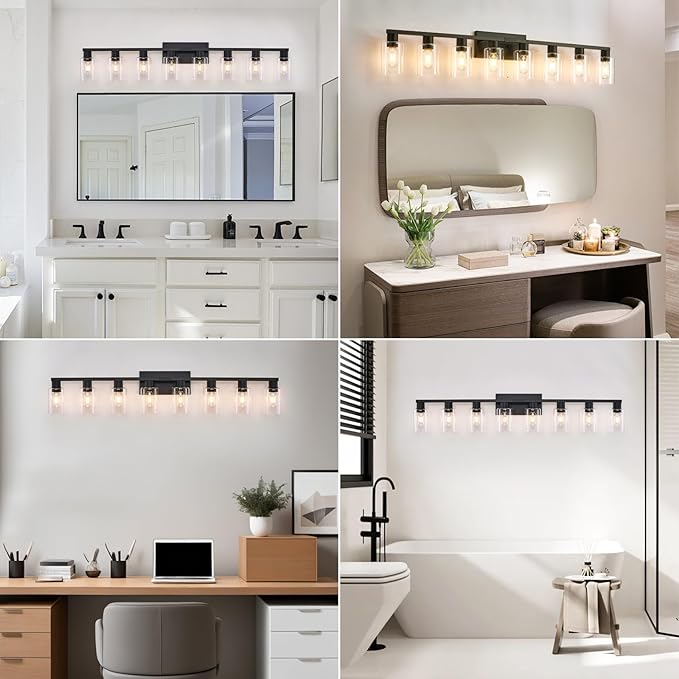 8 Light Bathroom Vanity Light, Matte Black Bathroom Vanity Lights Over Mirror