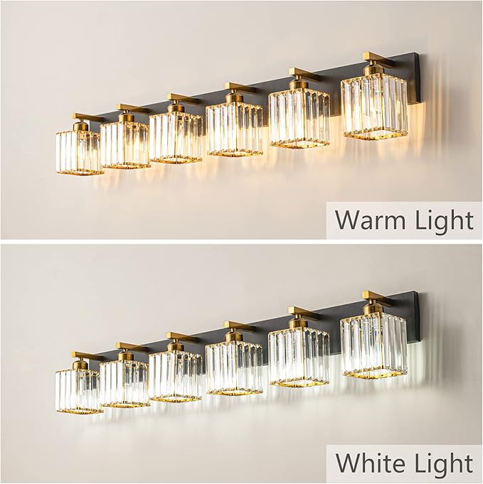 FDPBY Modern Bathroom Vanity Light 6-Lights Black Gold Crystal Bathroom Wall