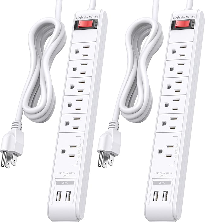 Cable Matters 2-Pack 6-Outlet Surge Protector Power Strip - 8ft