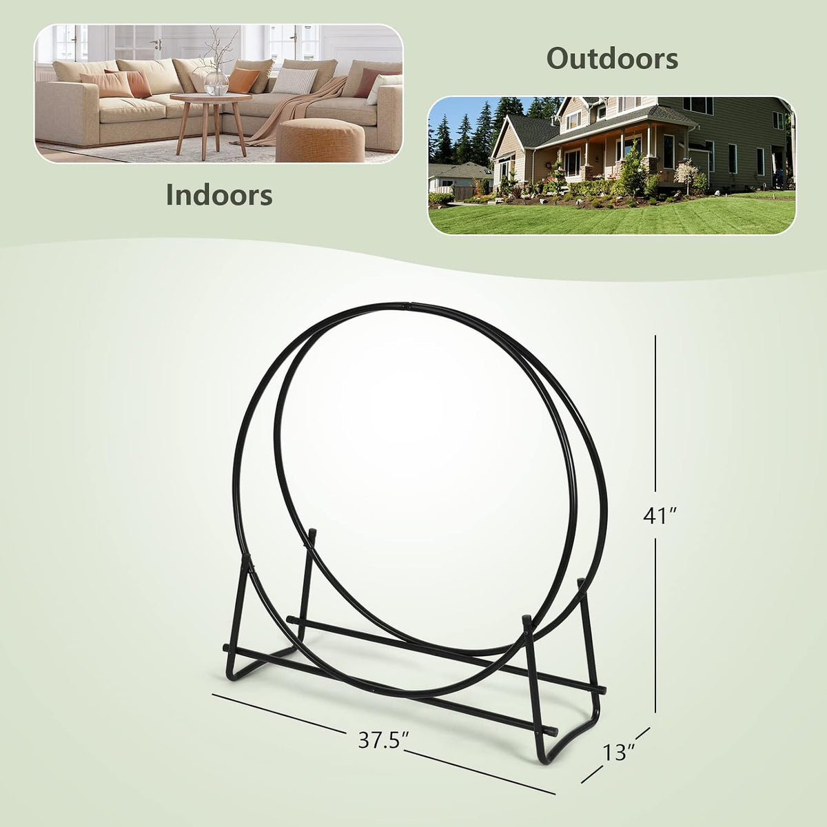 dortala 41 inch firewood log hoop, fireplace wood, side view