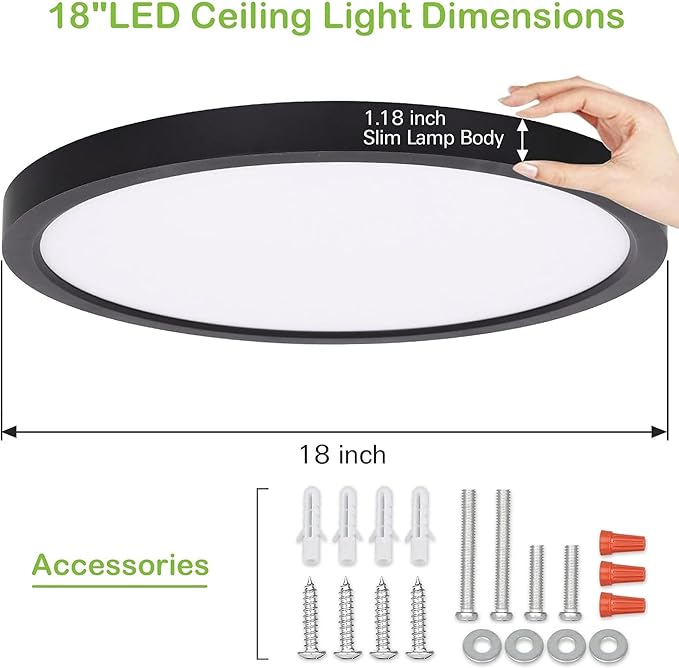 hykolity 18 Inch LED Round Flat Panel Light, 3000K/4000K/5000K CCT Selectable