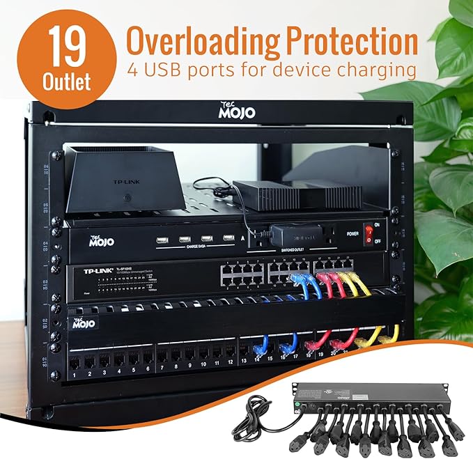 Tecmojo 1U Rack Mount 19 Outlet PDU Power Distribution Unit Power Strip Circuit