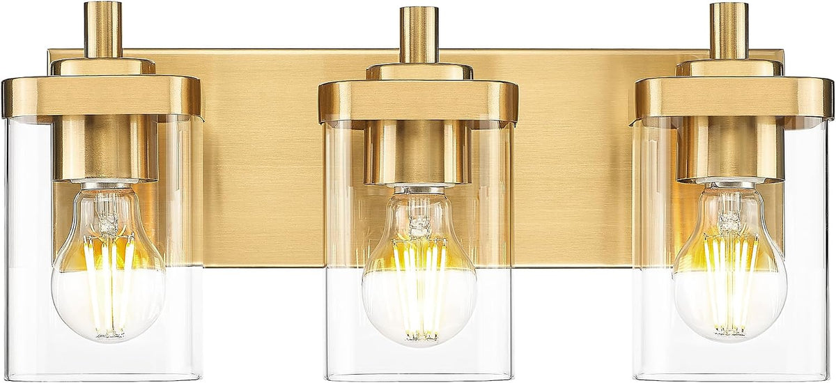 METWET Bathroom Light Fixtures Over Mirror, 3-Light Brushed Gold Vanity Light