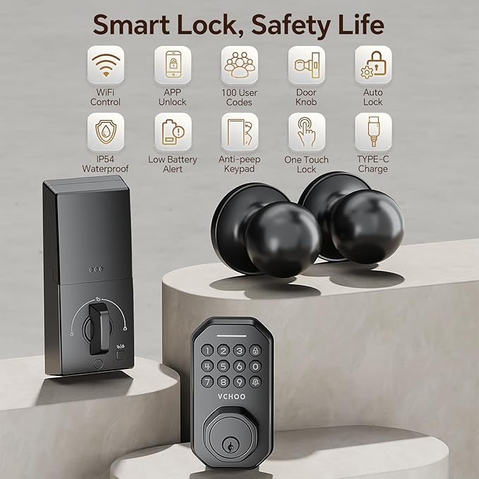 VCHOO Keyless Entry Door Lock Set WiFi Smart App Control Door Lock