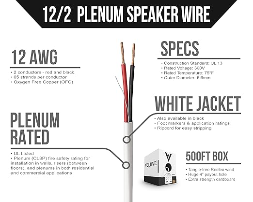 Voltive 12/2 Speaker Wire, Plenum CL3P, 500ft