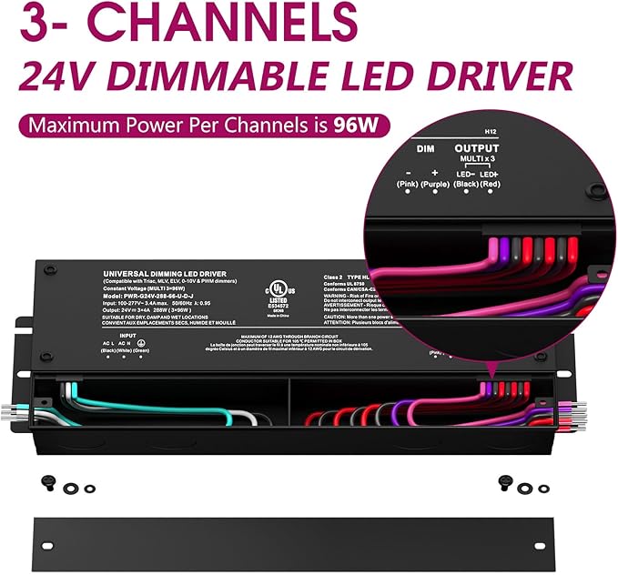 EMITEVER 288W Dimmable LED Driver, 24V 5-in-1 Dimmable Power Supply, 3-Channels