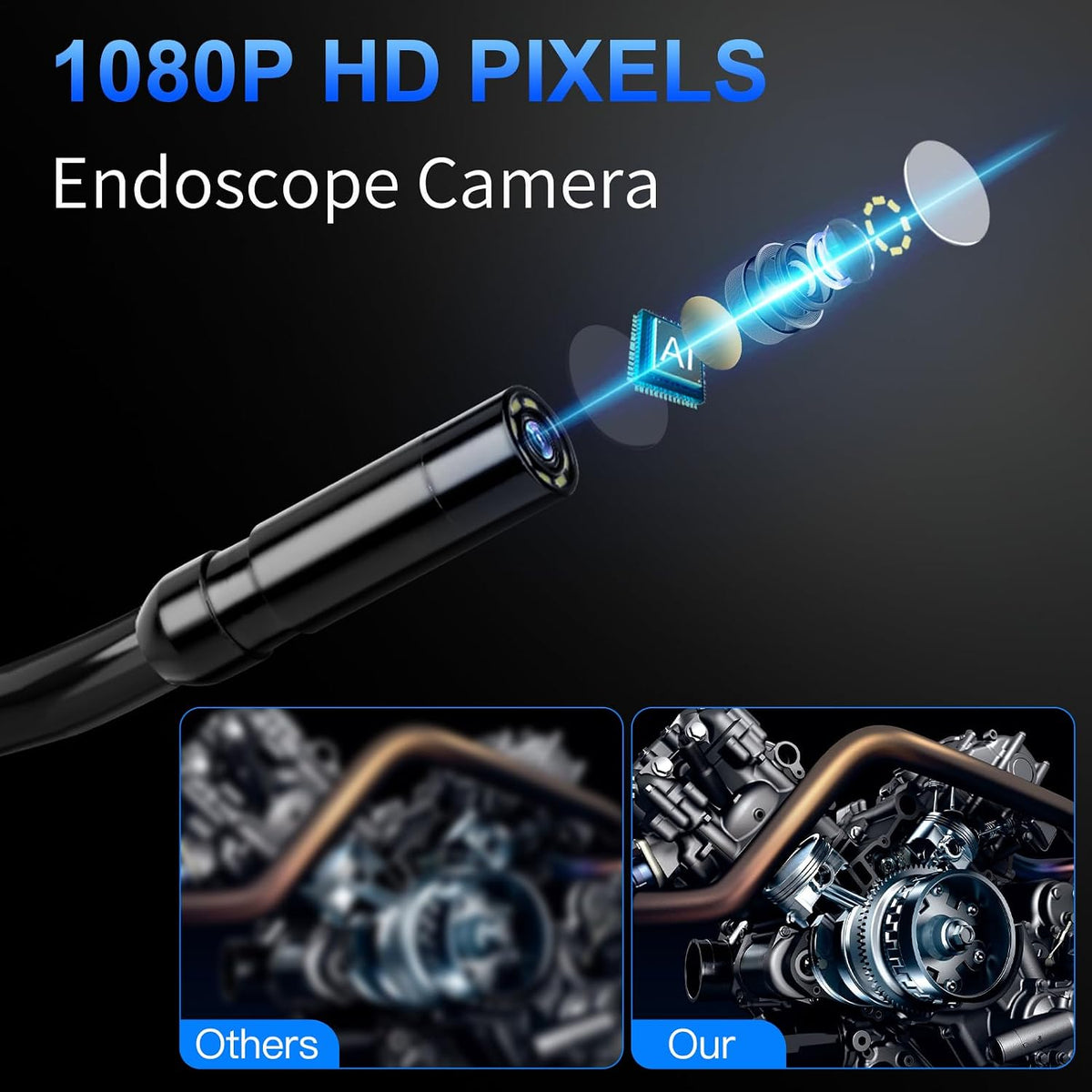 Endoscope Camera with Light for Mechanic Automotive HVAC Wall Inspection