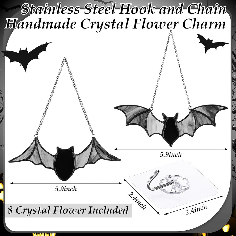 Yalikop 2 Pcs Halloween Bat Suncatcher Decoration Bat Stained Glass Hanging