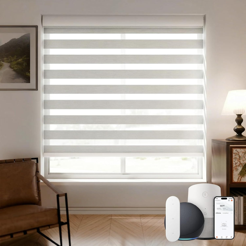 Motorized Zebra Blinds with Remote, Cordless Smart Shades