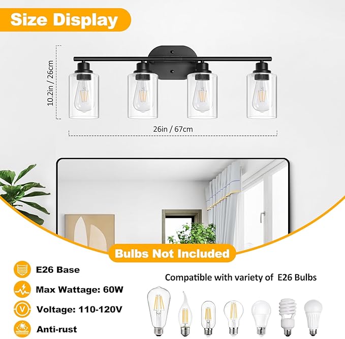 Unicozin Bathroom Light Fixtures, 4 Light Vanity Lights