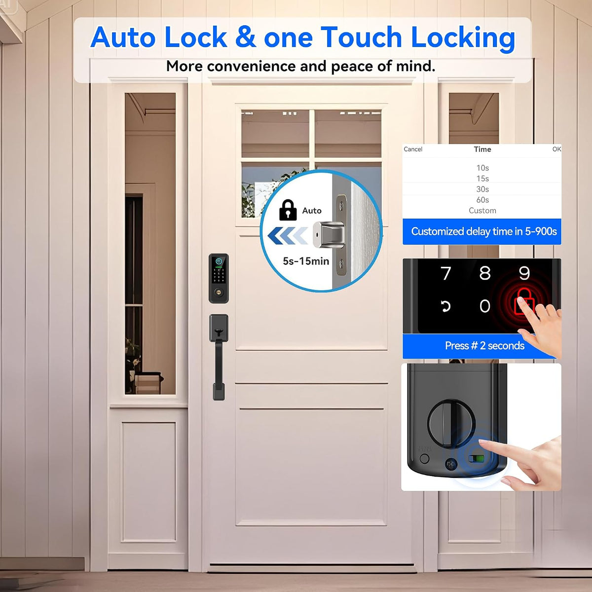 smart keyless entry door lock with handle – showing dimensions