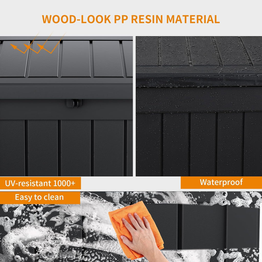 patiozen 70 gallon deck box, outdoor storage box showing dimensions