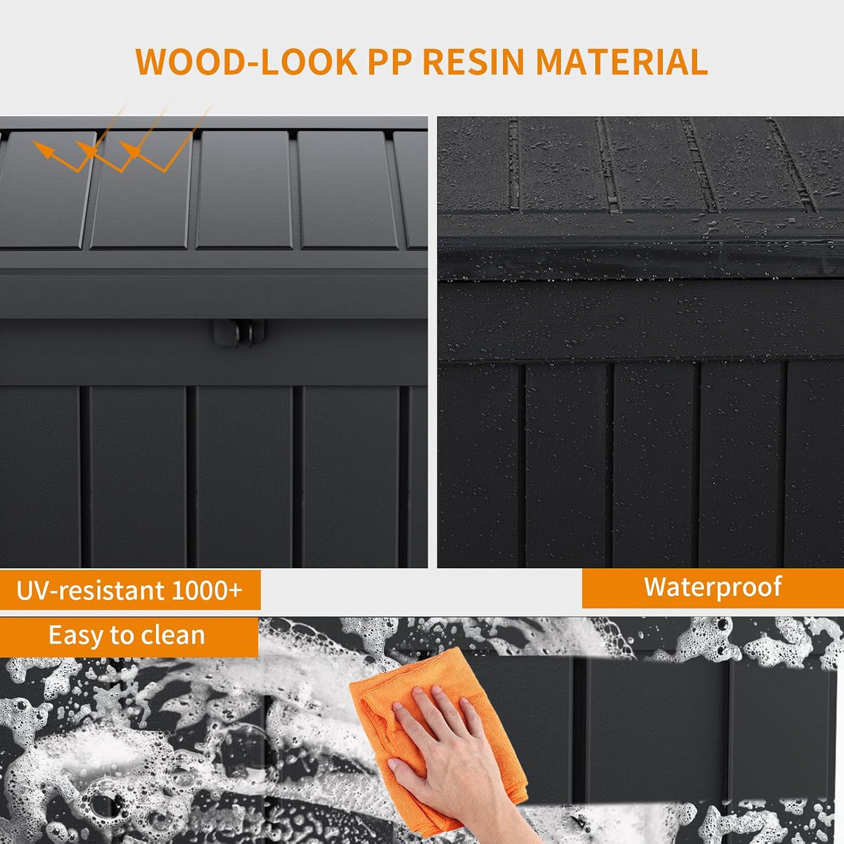 patiozen 70 gallon deck box, outdoor storage box showing dimensions