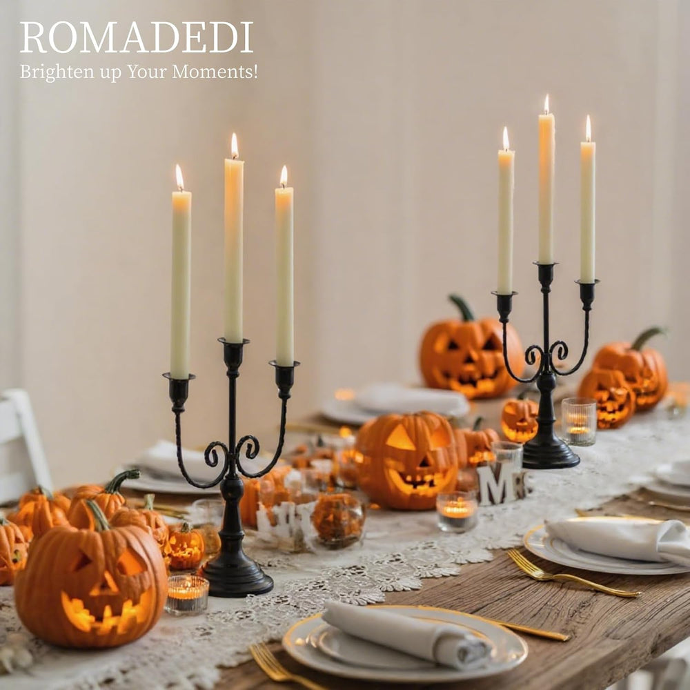 Romadedi Halloween Candelabra, Black 3-Arm Candle Holders, Set of 2