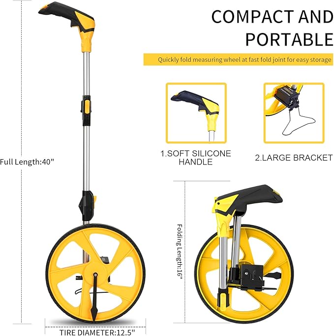 Zozen Measuring Wheel in Feet and Inches, Mechanical/Double Collapsible/One Key