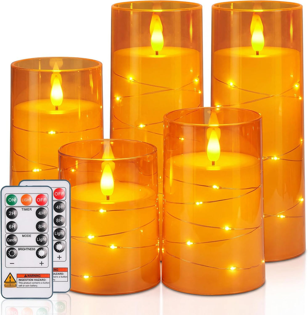 Homemory Halloween Flameless Candles, Orange LED Pillar Candles, Fall Decor