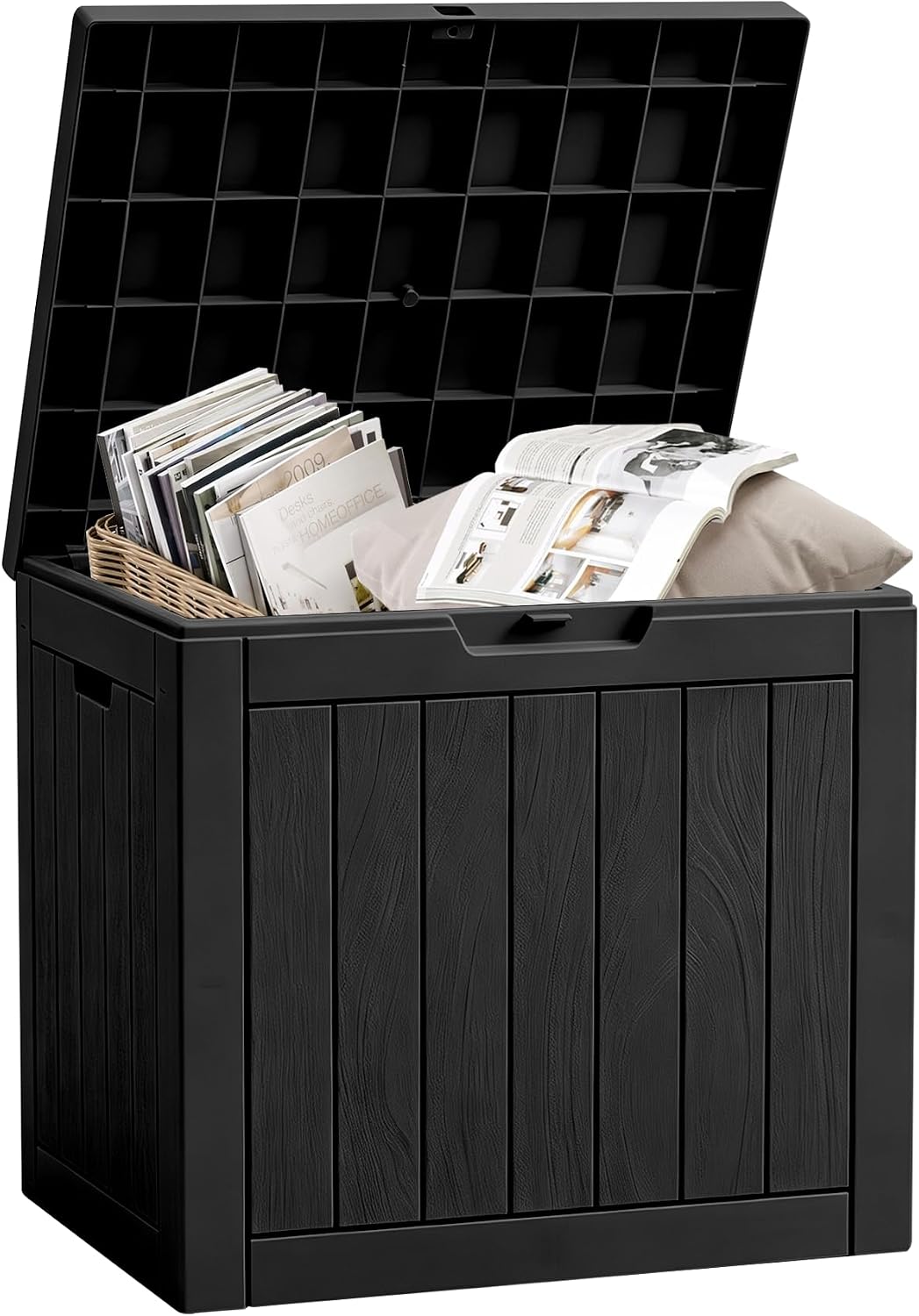 30 Gallon Outdoor Storage Box, Waterproof Resin Deck Box with Side Handles, Lockable Outdoor Bench for Indoor & Outdoor Use, Storage Bin for Patio Cushions, Garden Tools