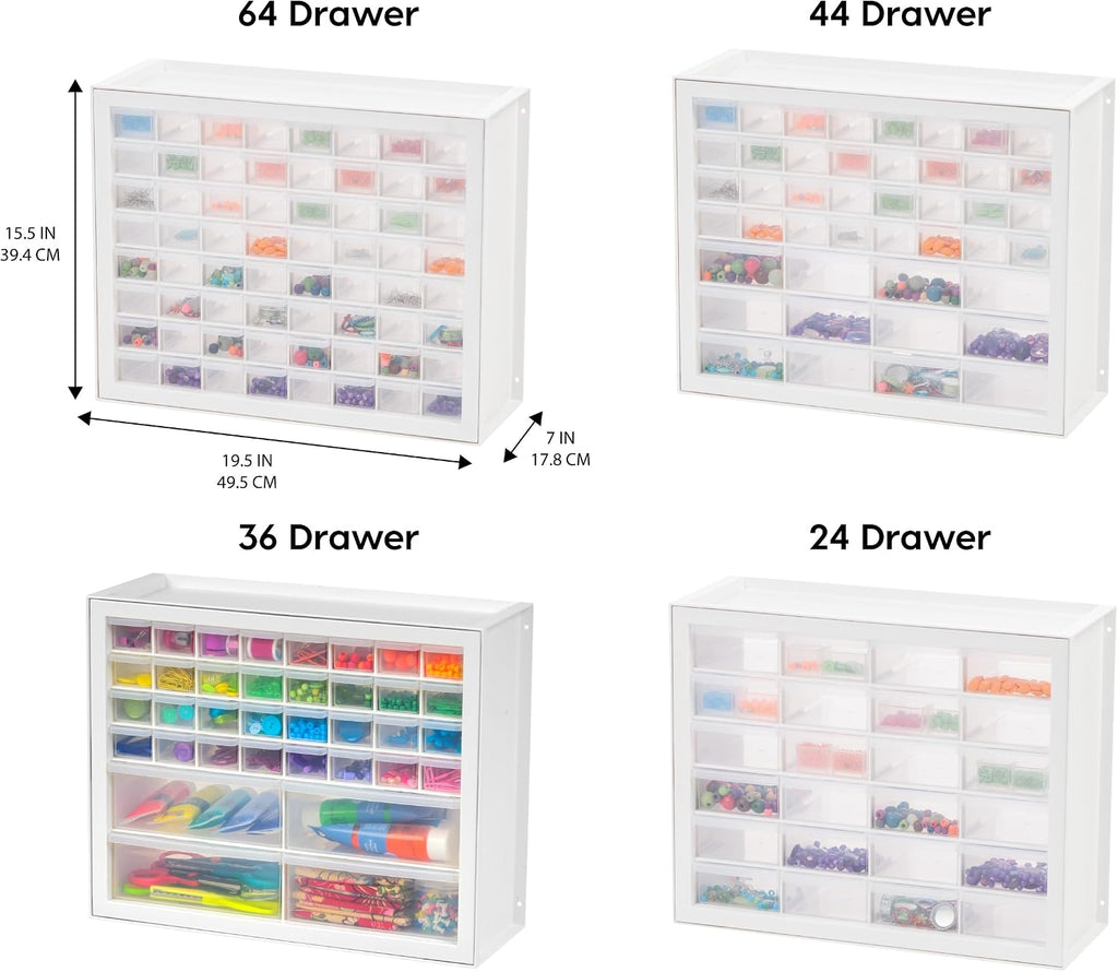 iris usa 24-drawer plastic storage cabinet, teacher toolbox, side view