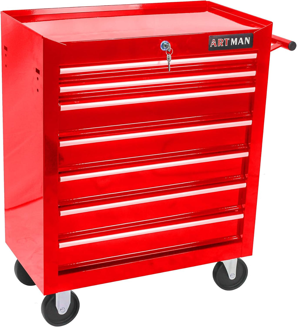 7 Drawers Rolling Tool Chest on Wheels, Multifunctional Tool Cart Tool Storage, Drawers Rolling Tool Trolley Organizer Tool Case for Garage,Warehouse,Workshop,Repair Shop (7 Drawers-Red)