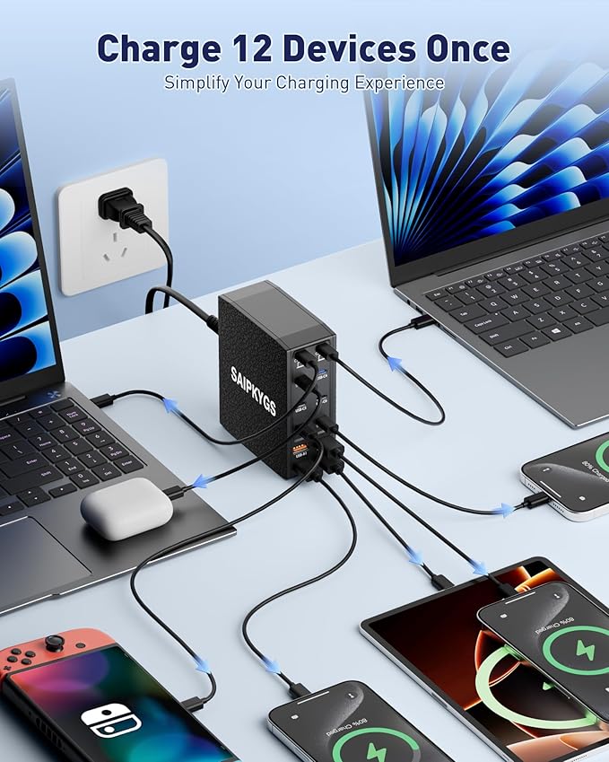 USB Charging Station, 12-Port USB C Charger Block
