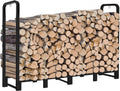 8ft Outdoor Firewood Rack, Upgraded Heavy Duty Logs Stand Stacker Holder for Fireplace - Metal Lumber Storage Carrier Organizer, Bright Black