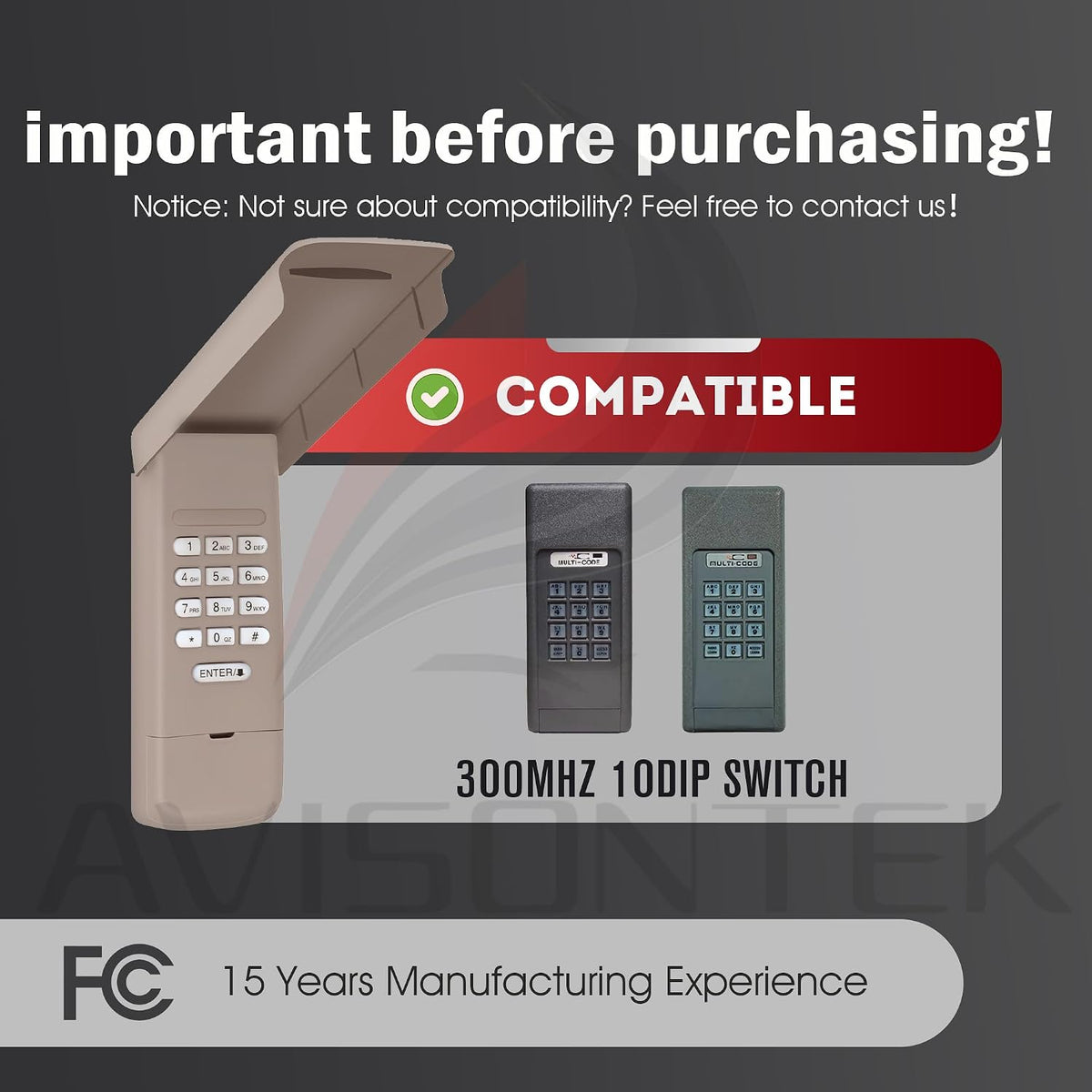 10 dip switch multicode gate opener keypad replacement, close-up detail