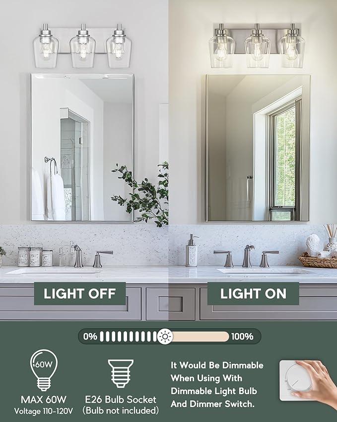 METWET Bathroom Light Fixtures, 3-Light Modern Vanity Light