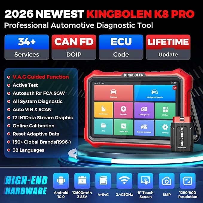 KINGBOLEN K8 Pro OBD2 Scanner Bluetooth 2026 Bidirectional Scan Tool