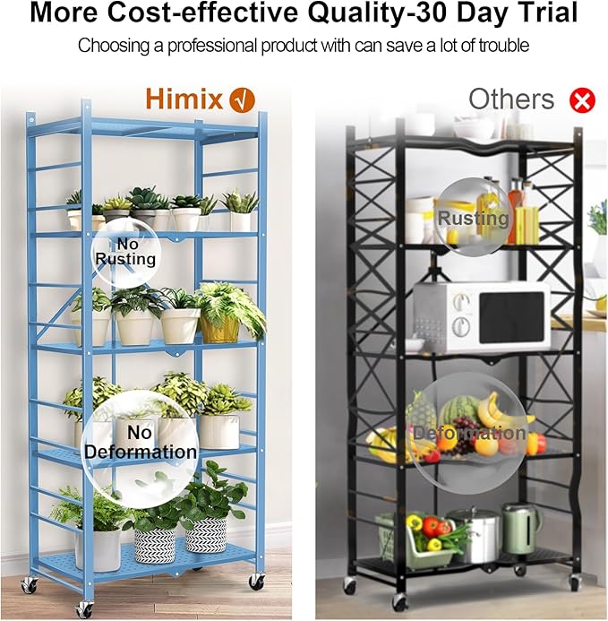 Storage Shelves with 20 Hooks, 5-Tier Foldable Shelf