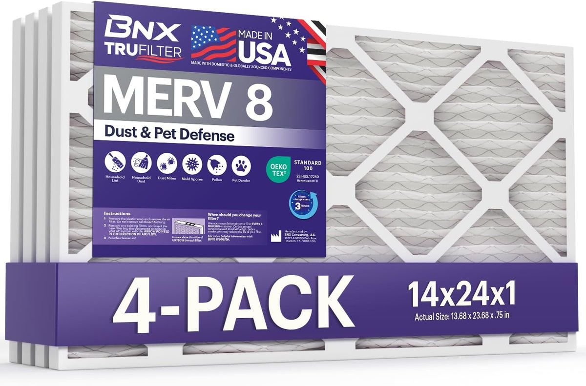 BNX TruFilter 14x24x1 Air Filter MERV 8 (4-Pack)