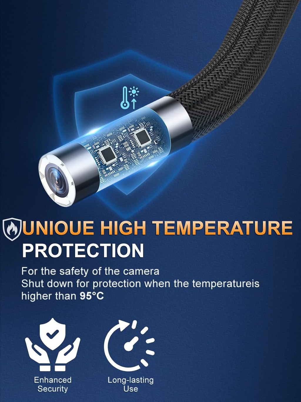 360°articulating borescope camera - 5" hd 1080p inspection on a desk or shelf