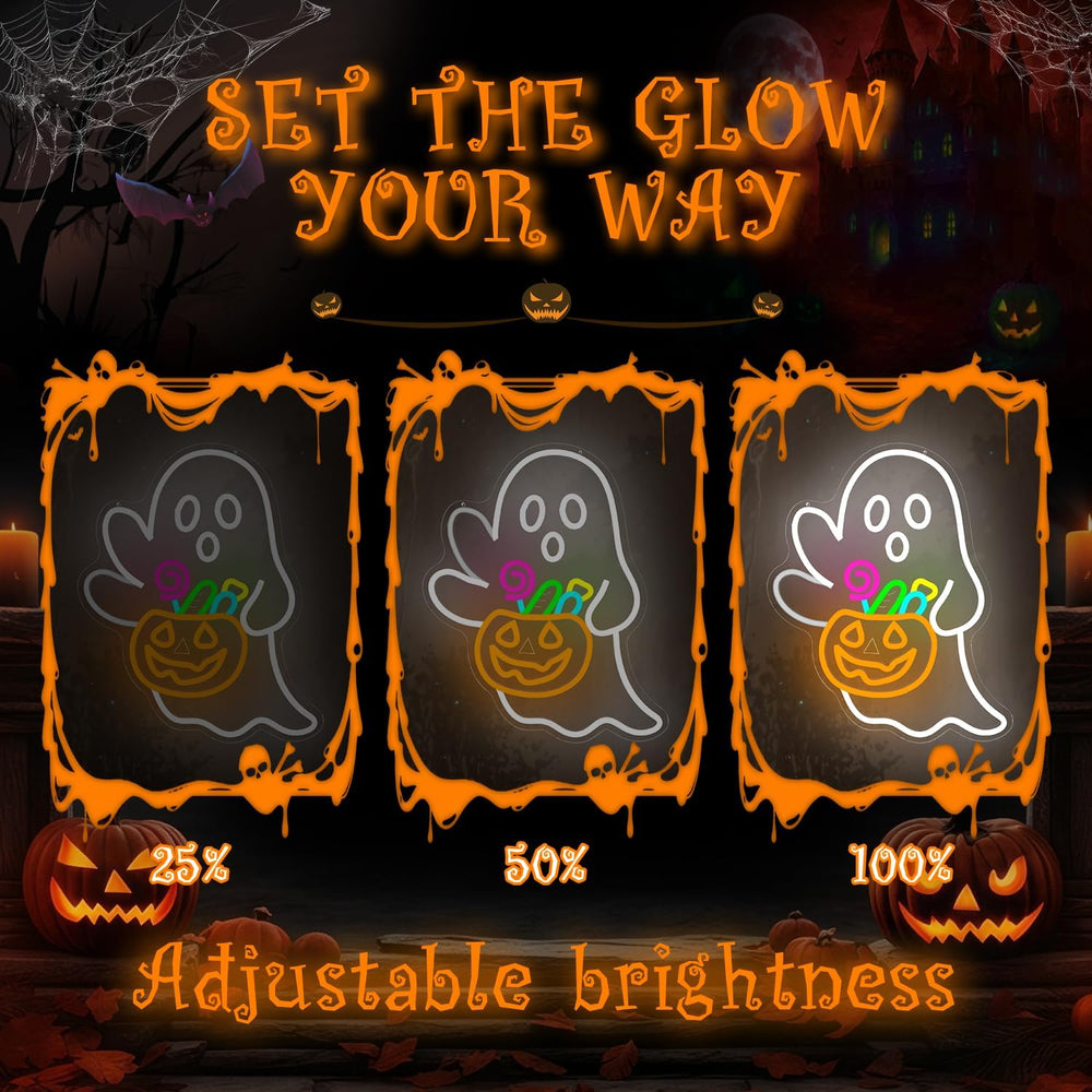 Waving Ghost Pumpkin Candy Basket Halloween Neon Sign Dimmable LED Decor