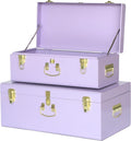 Vixdonos Storage Trunk Chest Decorative Large Metal Box Set of 2 College Dorm Organizer with Hardware Hasps and Handle for Home Deocr,23.7X14.2X9.5 Inches