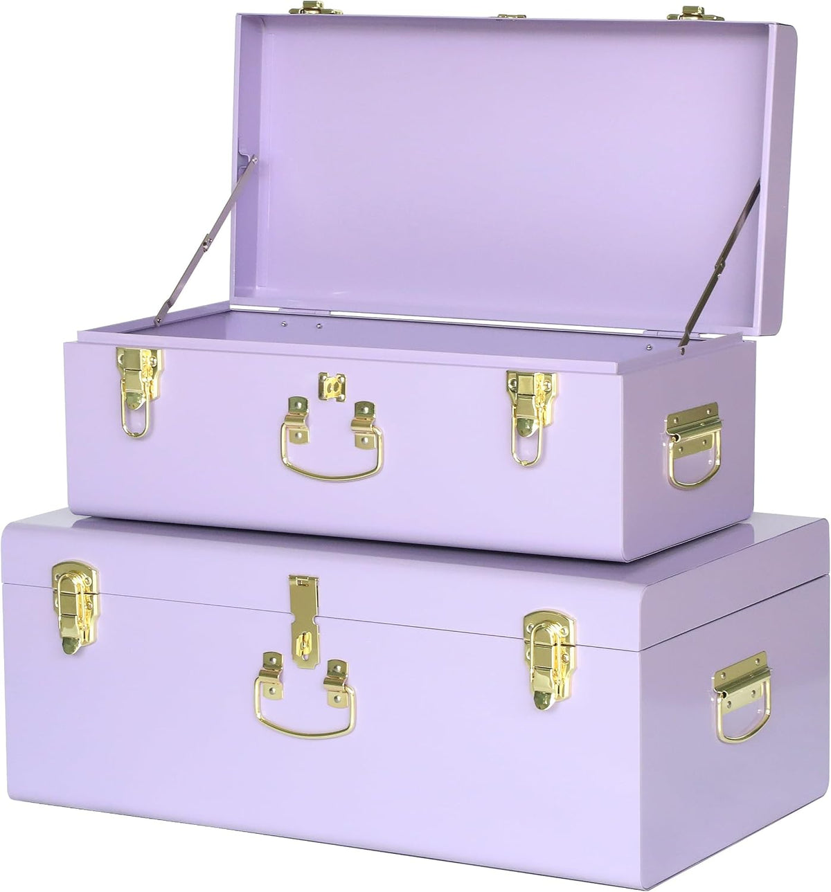 Vixdonos Storage Trunk Chest Decorative Large Metal Box Set of 2 College Dorm Organizer with Hardware Hasps and Handle for Home Deocr,23.7X14.2X9.5 Inches